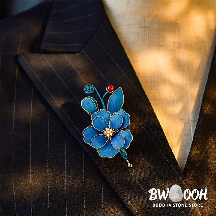Buddha Stones Handcrafted Silk Art Velvet Flower Light Blue Flower Brooch - Light Blue Flower About 7.5*6cm - Brooch