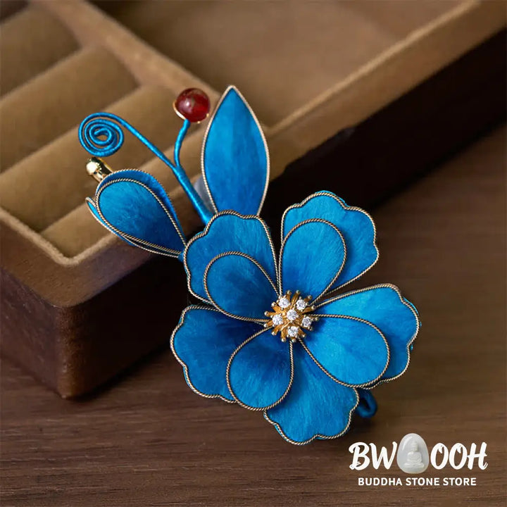 Buddha Stones Handcrafted Silk Art Velvet Flower Light Blue Flower Brooch - Light Blue Flower About 7.5*6cm - Brooch
