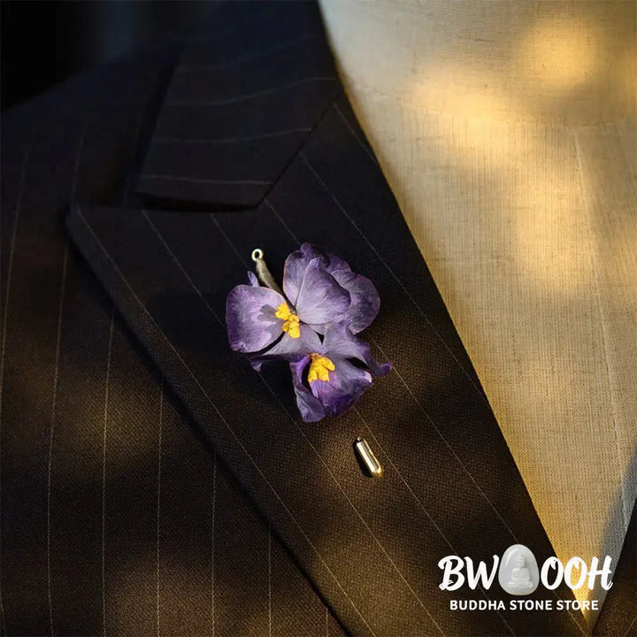 Buddha Stones Handcrafted Silk Art Velvet Flower Light Purple Iris Flower Brooch - Light Purple Iris About 7cm - Brooch