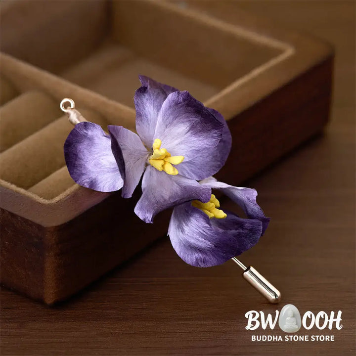 Buddha Stones Handcrafted Silk Art Velvet Flower Light Purple Iris Flower Brooch - Light Purple Iris About 7cm - Brooch