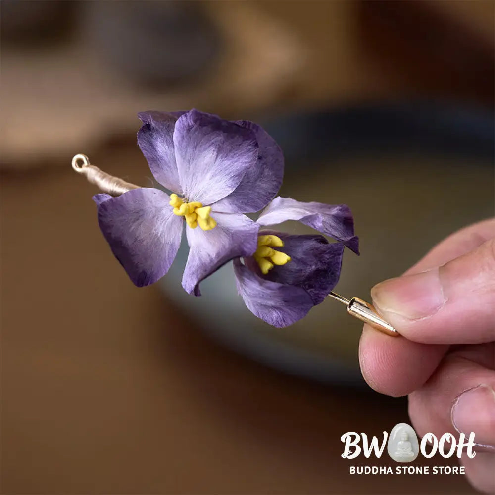 Buddha Stones Handcrafted Silk Art Velvet Flower Light Purple Iris Flower Brooch - Light Purple Iris About 7cm - Brooch
