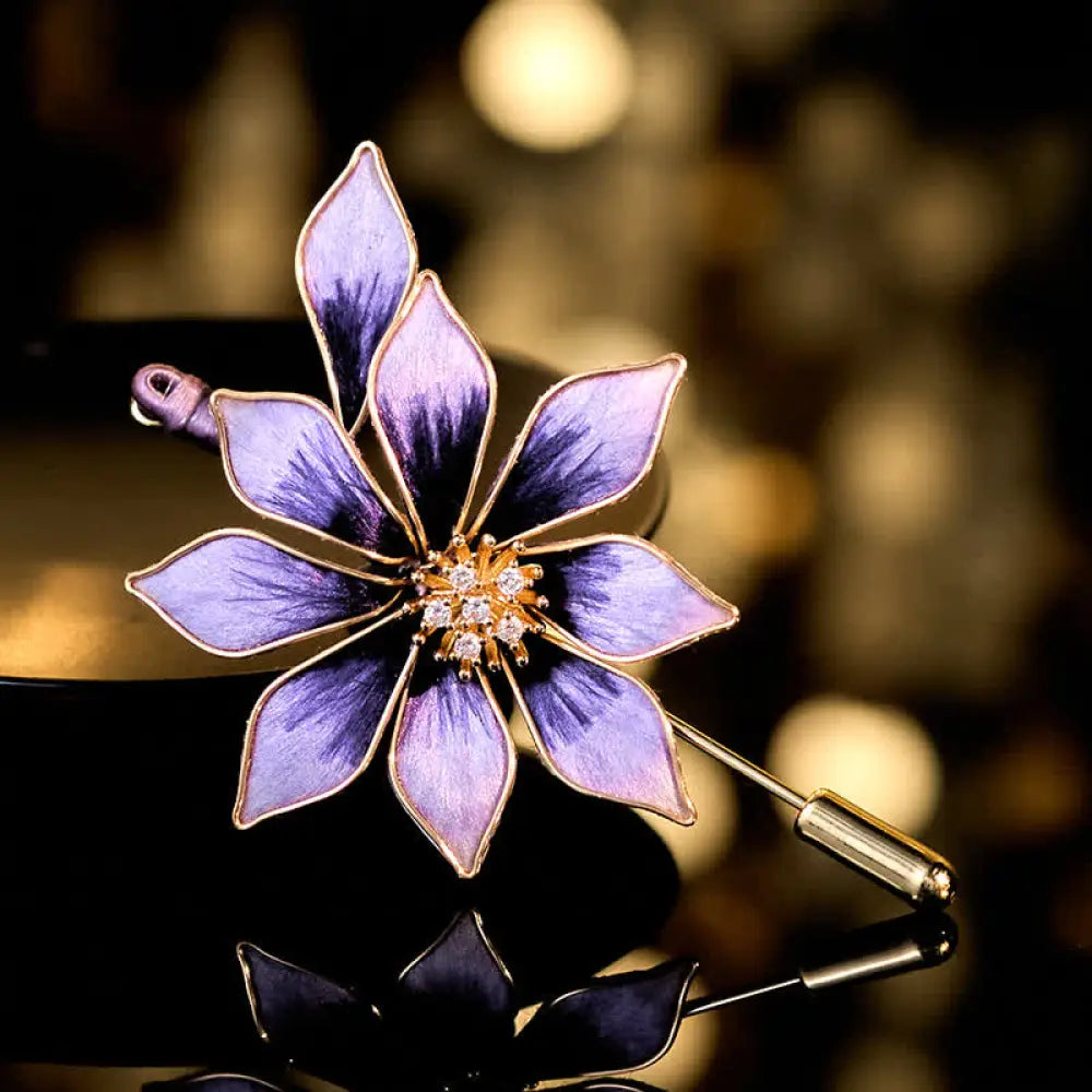 Buddha Stones Handcrafted Silk Art Velvet Flower Purple Flower Brooch - Purple Flower About 6*4cm - Brooch