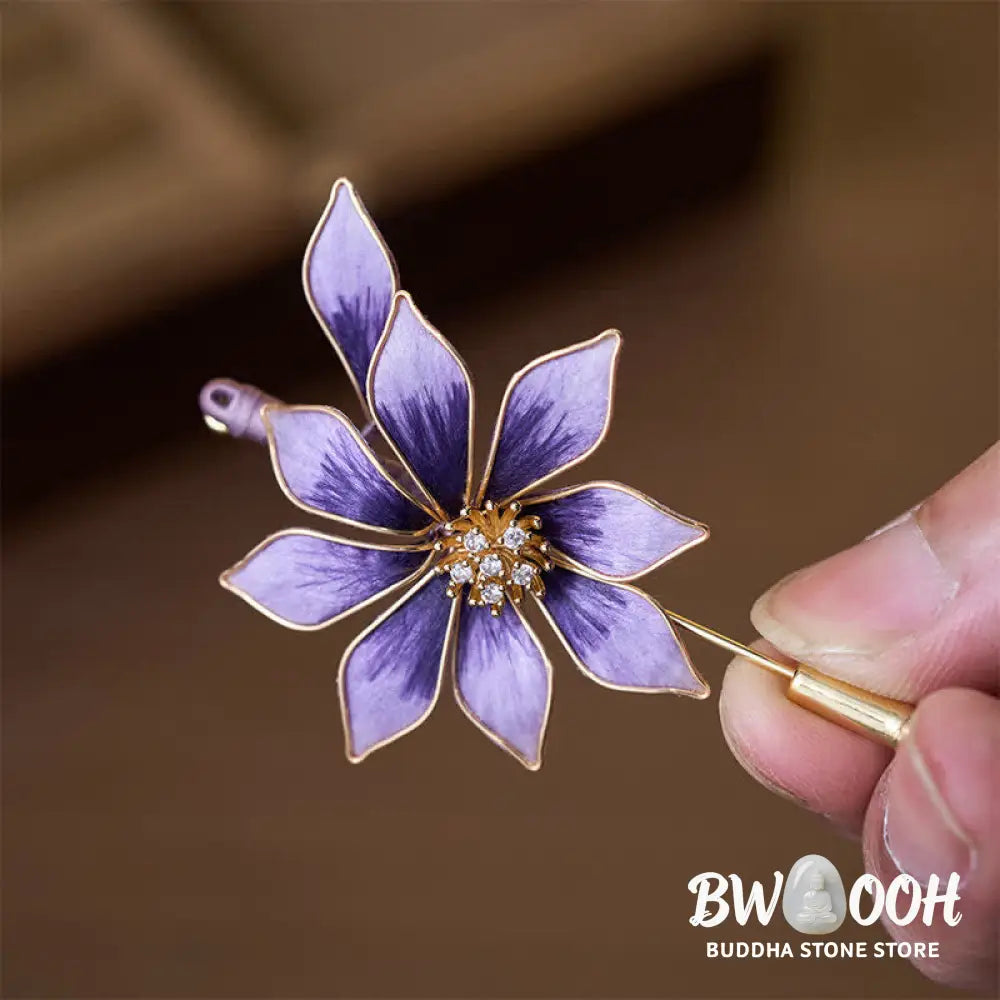 Buddha Stones Handcrafted Silk Art Velvet Flower Purple Flower Brooch - Purple Flower About 6*4cm - Brooch