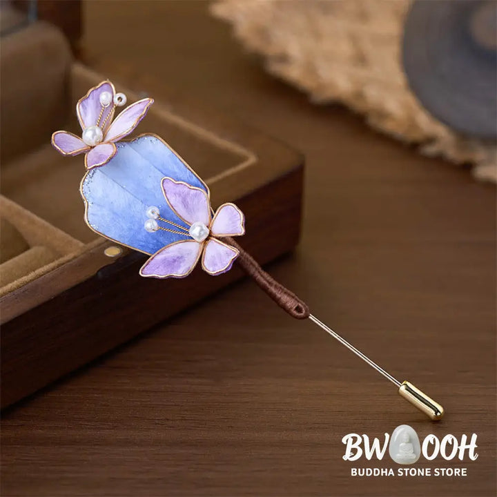 Buddha Stones Handcrafted Silk Art Velvet Flower Purple Butterfly Freedom Brooch - Purple Butterfly About 7-8cm - Brooch