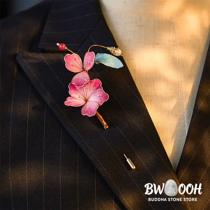 Buddha Stones Handcrafted Silk Art Velvet Flower Red Flower Brooch - Red Flower About 6*12cm - Brooch