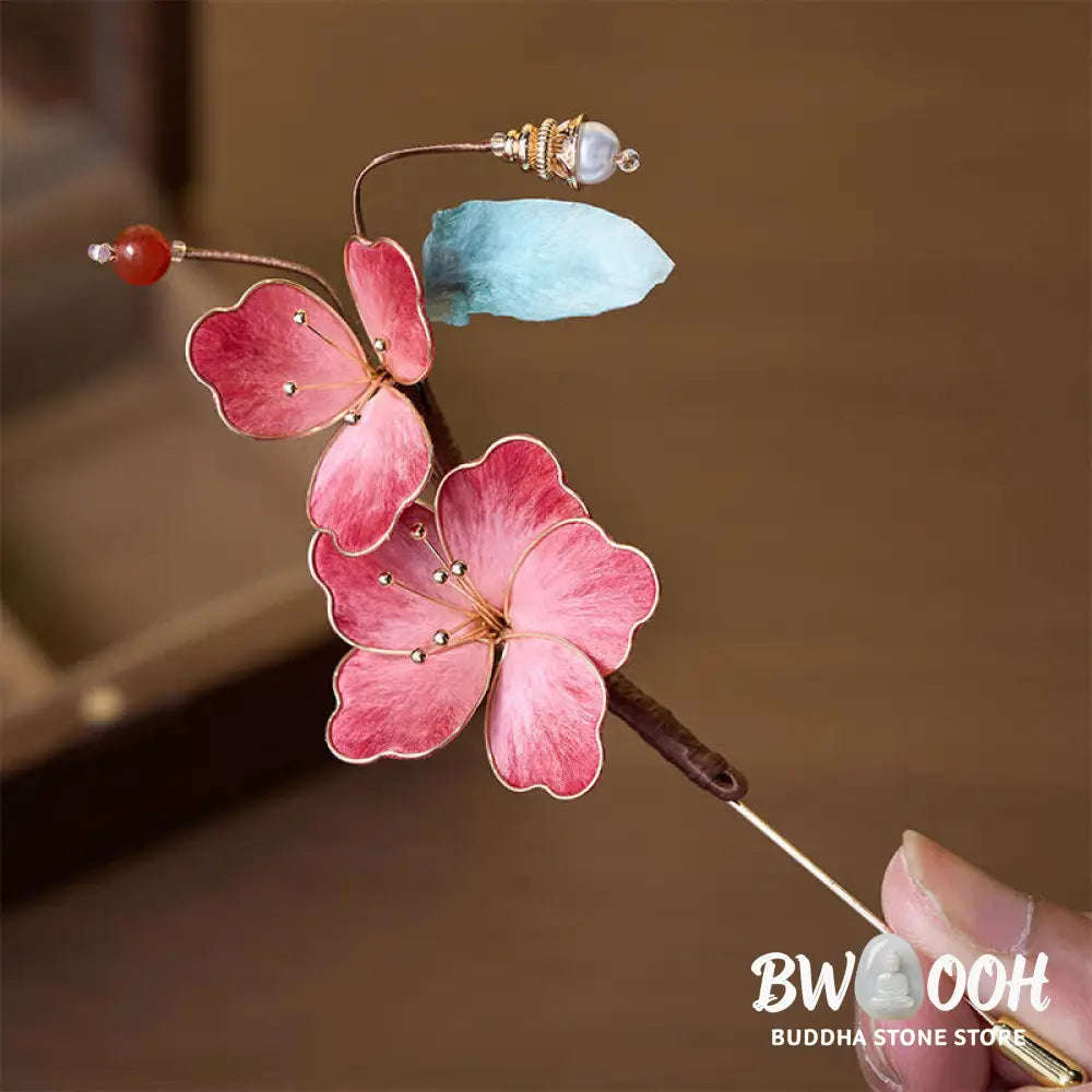 Buddha Stones Handcrafted Silk Art Velvet Flower Red Flower Brooch - Red Flower About 6*12cm - Brooch