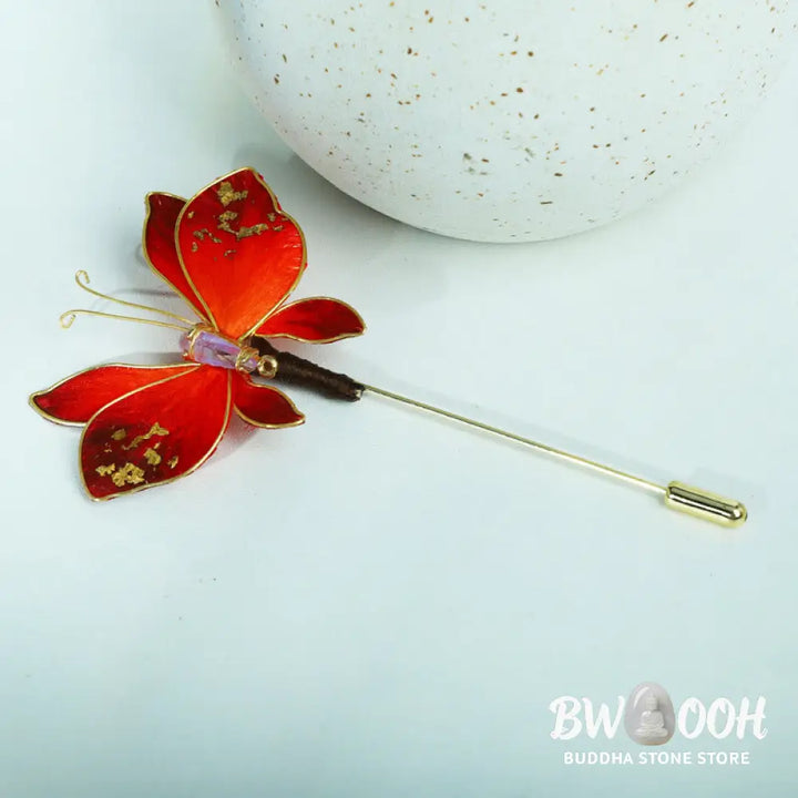 Buddha Stones Handcrafted Silk Art Velvet Flower Red Butterfly Brooch - Red Butterfly About 7-8cm - Brooch