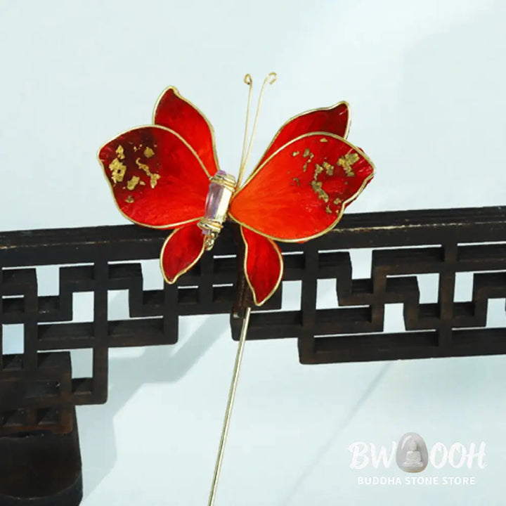 Buddha Stones Handcrafted Silk Art Velvet Flower Red Butterfly Brooch - Red Butterfly About 7-8cm - Brooch