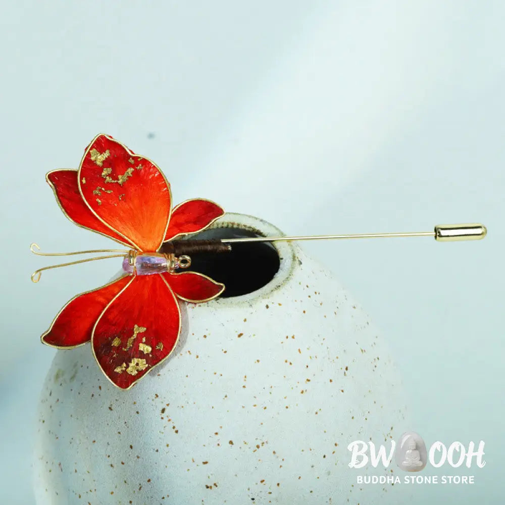 Buddha Stones Handcrafted Silk Art Velvet Flower Red Butterfly Brooch - Red Butterfly About 7-8cm - Brooch