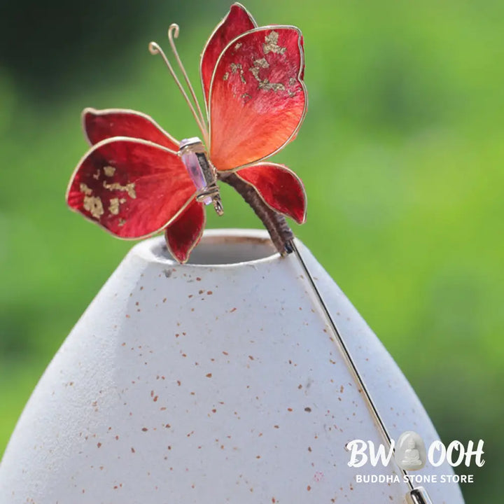 Buddha Stones Handcrafted Silk Art Velvet Flower Red Butterfly Brooch - Red Butterfly About 7-8cm - Brooch