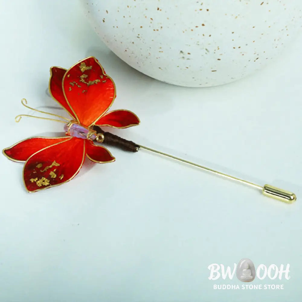 Buddha Stones Handcrafted Silk Art Velvet Flower Red Butterfly Brooch - Red Butterfly About 7-8cm - Brooch