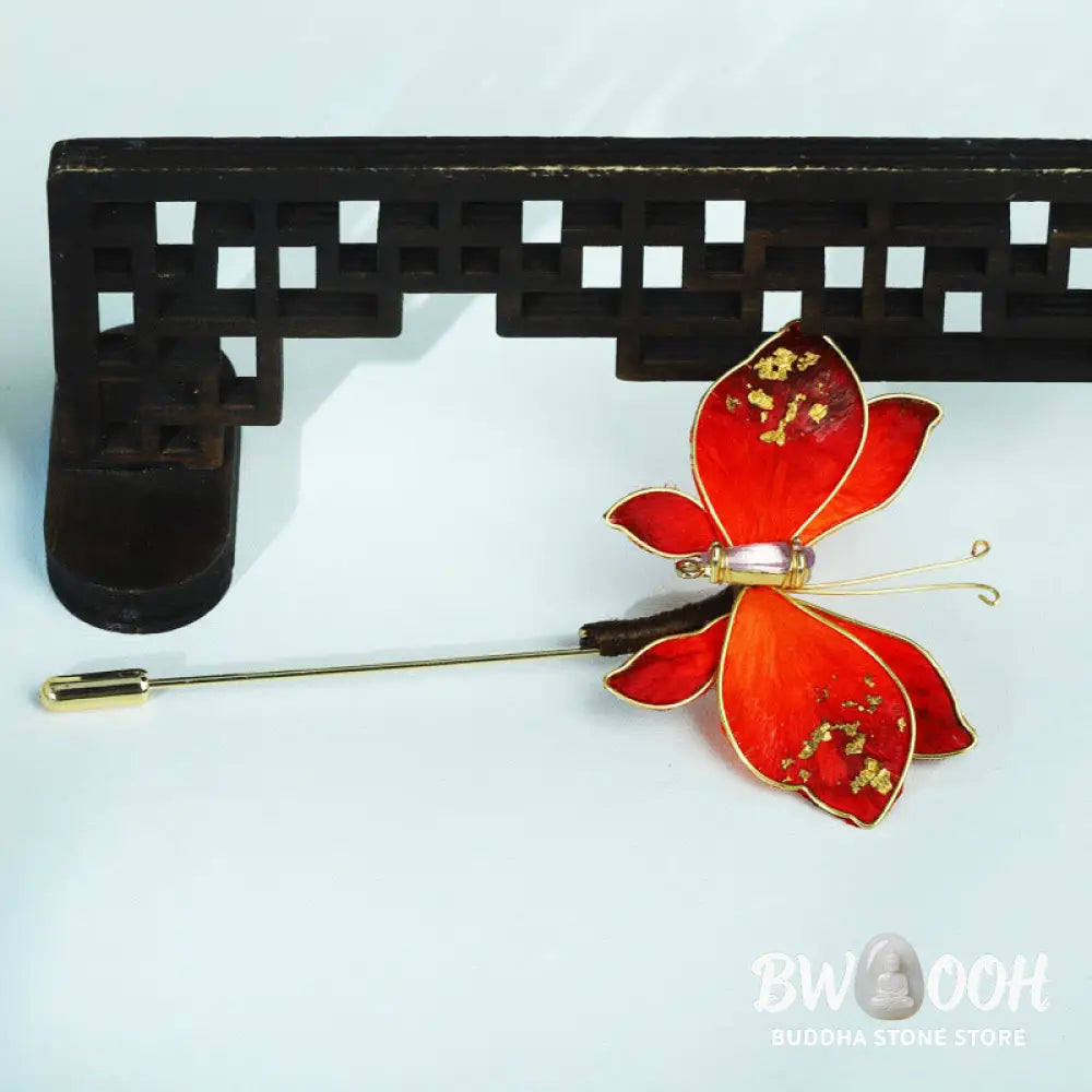 Buddha Stones Handcrafted Silk Art Velvet Flower Red Butterfly Brooch - Red Butterfly About 7-8cm - Brooch
