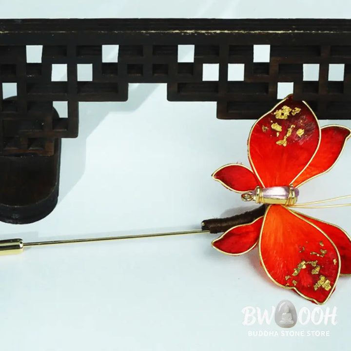 Buddha Stones Handcrafted Silk Art Velvet Flower Red Butterfly Brooch - Red Butterfly About 7-8cm - Brooch