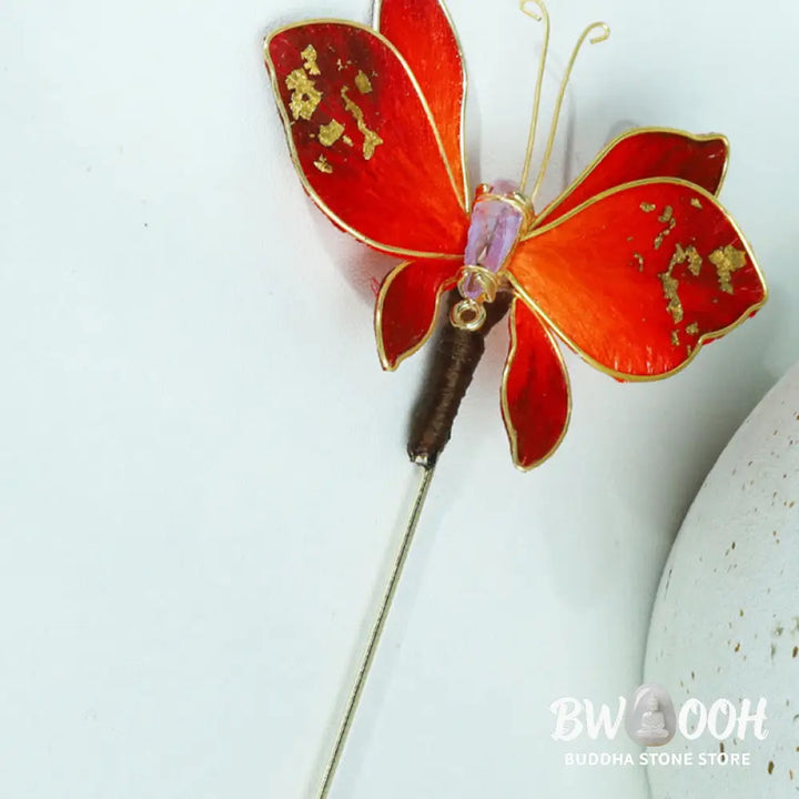 Buddha Stones Handcrafted Silk Art Velvet Flower Red Butterfly Brooch - Red Butterfly About 7-8cm - Brooch