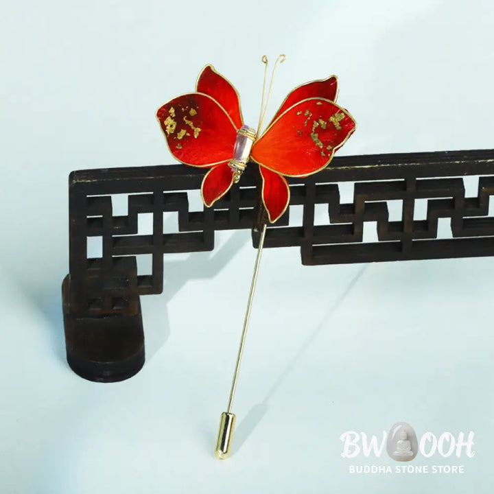 Buddha Stones Handcrafted Silk Art Velvet Flower Red Butterfly Brooch - Red Butterfly About 7-8cm - Brooch