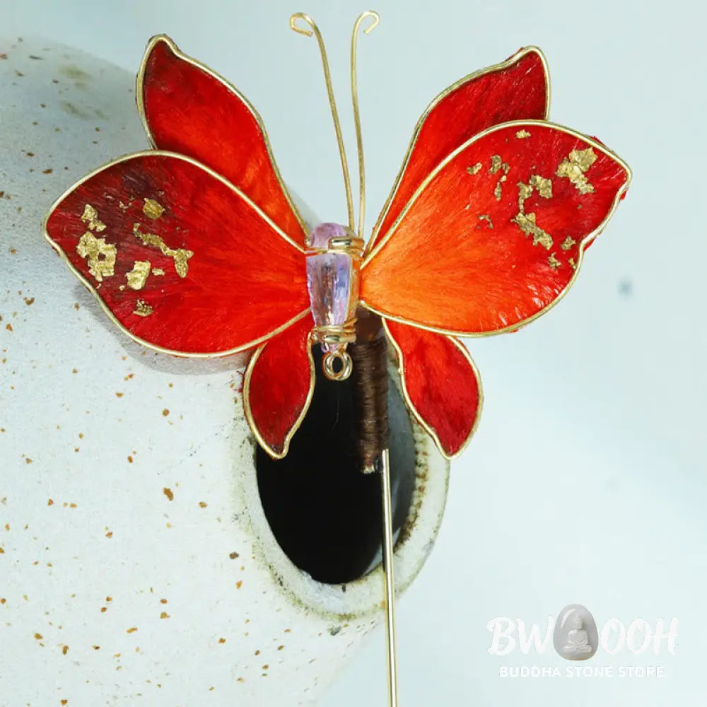 Buddha Stones Handcrafted Silk Art Velvet Flower Red Butterfly Brooch - Red Butterfly About 7-8cm - Brooch