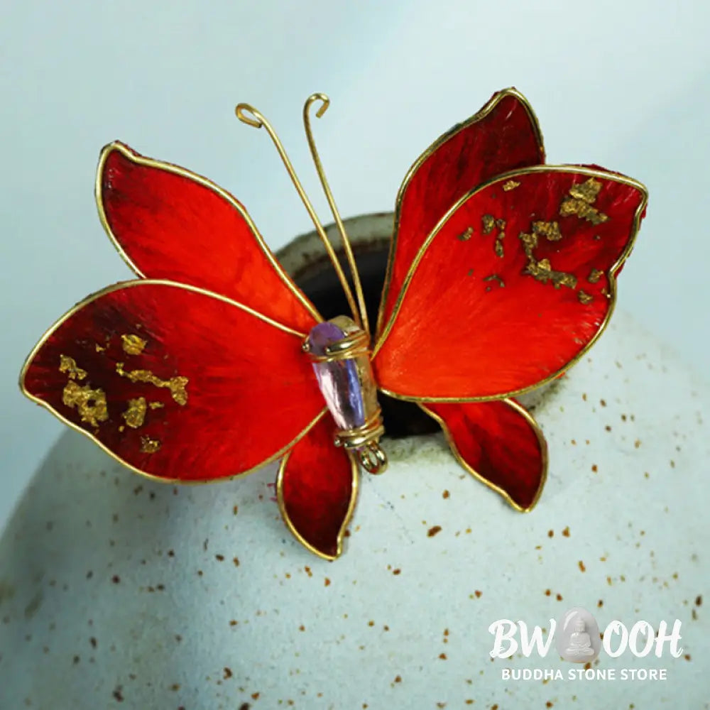 Buddha Stones Handcrafted Silk Art Velvet Flower Red Butterfly Brooch - Red Butterfly About 7-8cm - Brooch