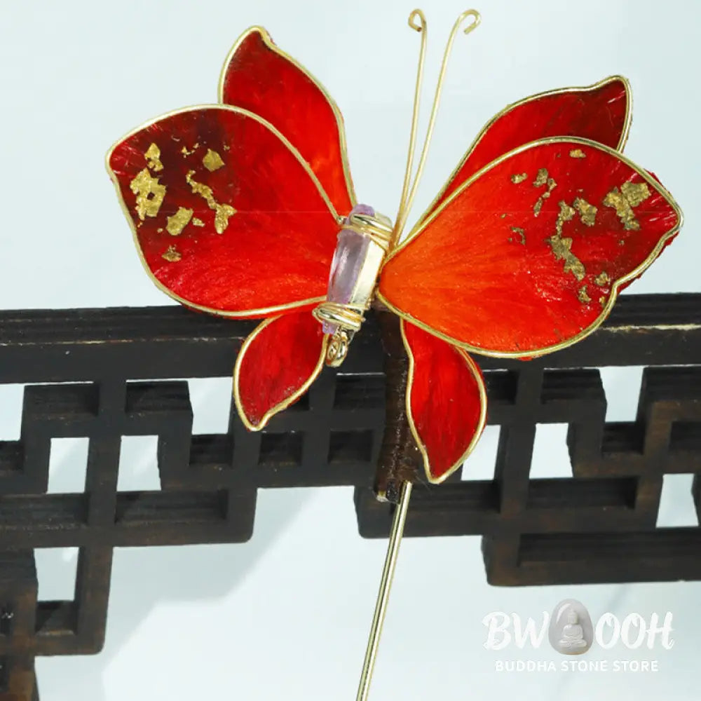 Buddha Stones Handcrafted Silk Art Velvet Flower Red Butterfly Brooch - Red Butterfly About 7-8cm - Brooch