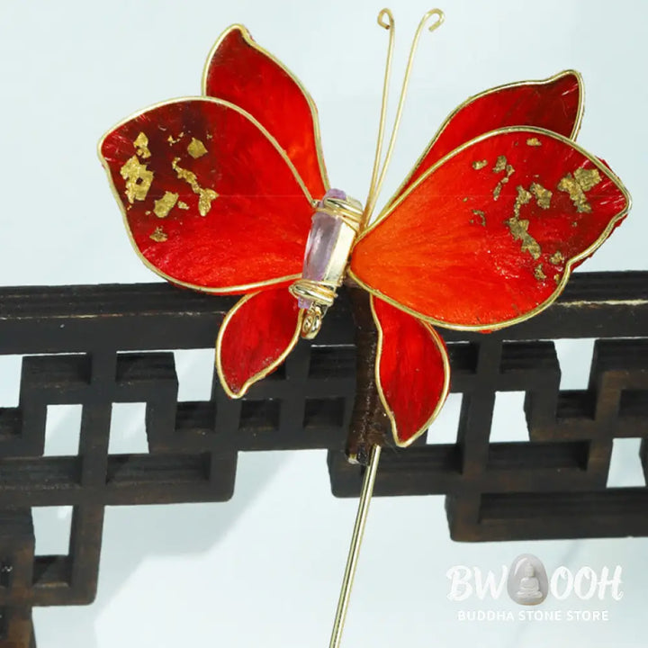 Buddha Stones Handcrafted Silk Art Velvet Flower Red Butterfly Brooch - Red Butterfly About 7-8cm - Brooch