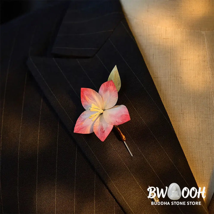 Buddha Stones Handcrafted Silk Art Velvet Flower Red Five-Petal Flower Brooch - Five-Petal Flower About 7cm - Brooch