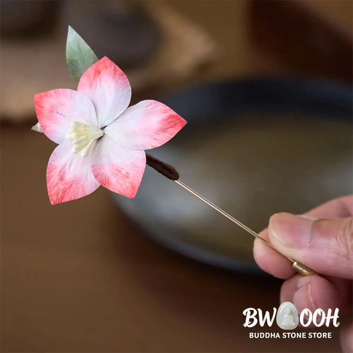 Buddha Stones Handcrafted Silk Art Velvet Flower Red Five-Petal Flower Brooch - Five-Petal Flower About 7cm - Brooch