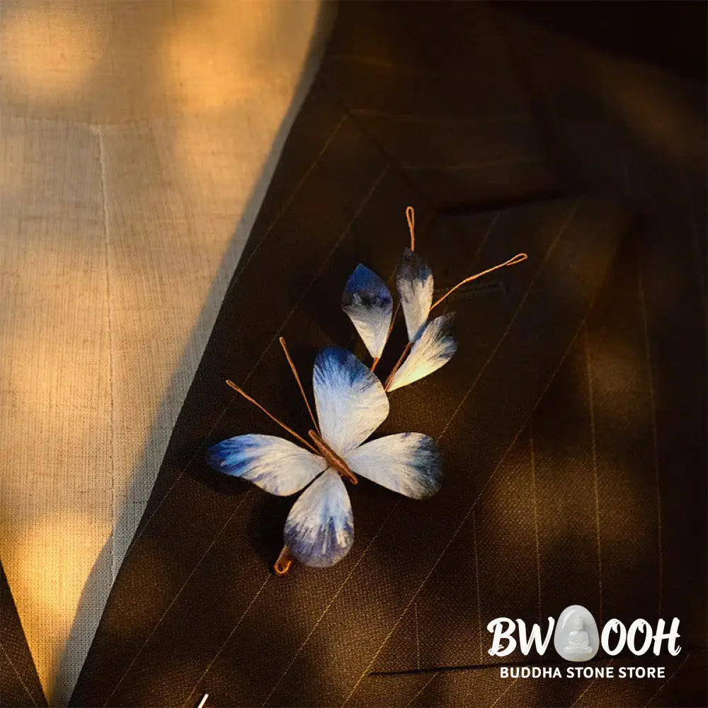 Buddha Stones Handcrafted Silk Art Velvet Flower White Butterfly Brooch - White Butterfly About 5.3*15cm - Brooch