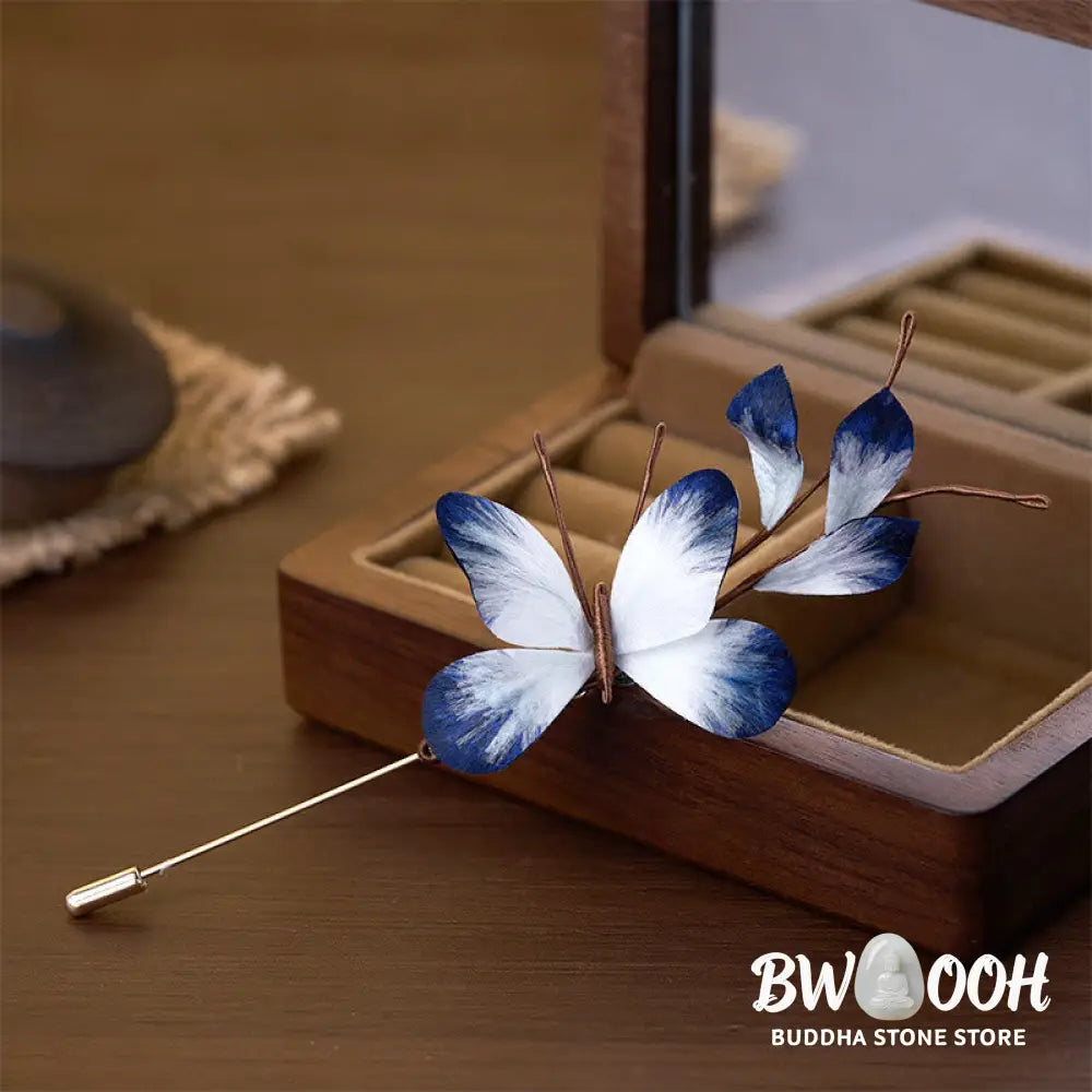 Buddha Stones Handcrafted Silk Art Velvet Flower White Butterfly Brooch - White Butterfly About 5.3*15cm - Brooch