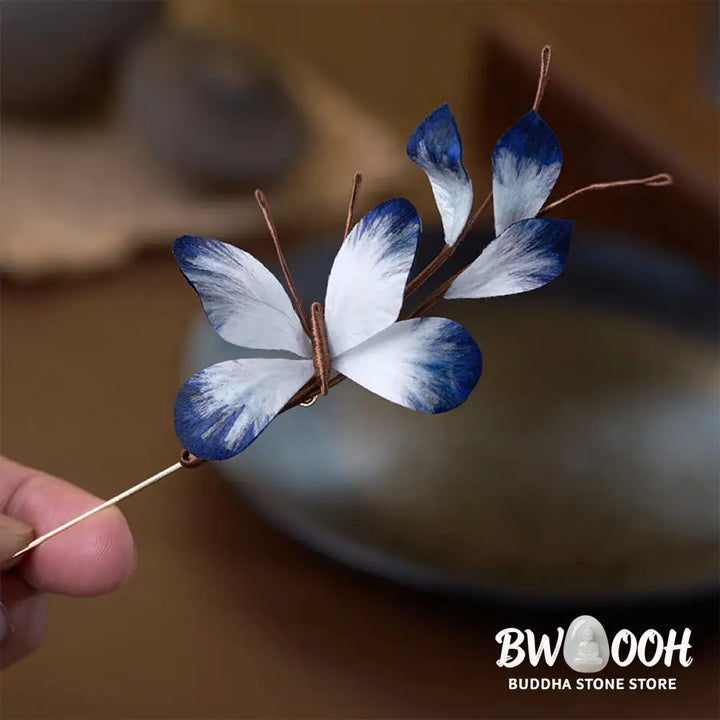 Buddha Stones Handcrafted Silk Art Velvet Flower White Butterfly Brooch - White Butterfly About 5.3*15cm - Brooch