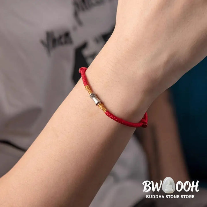 Buddha Stones Handmade 925 Sterling Silver Bamboo Design Red String Luck Braided Bracelet - BWOOOH - Bracelet