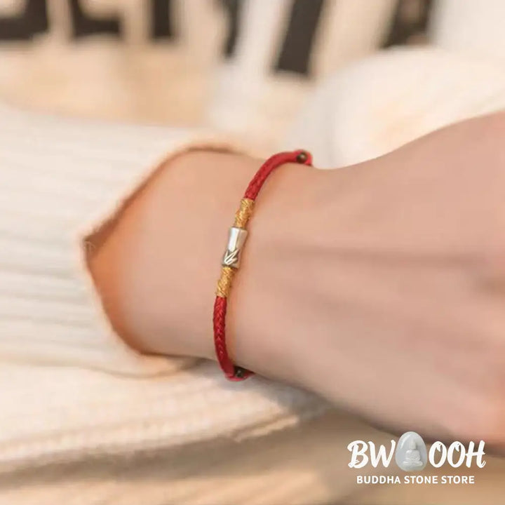 Buddha Stones Handmade 925 Sterling Silver Bamboo Design Red String Luck Braided Bracelet - BWOOOH - Bracelet