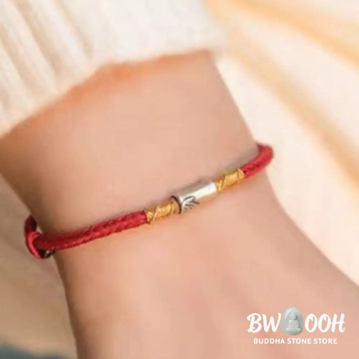 Buddha Stones Handmade 925 Sterling Silver Bamboo Design Red String Luck Braided Bracelet - BWOOOH - Bracelet