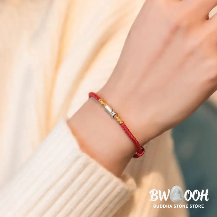 Buddha Stones Handmade 925 Sterling Silver Bamboo Design Red String Luck Braided Bracelet - BWOOOH - Bracelet