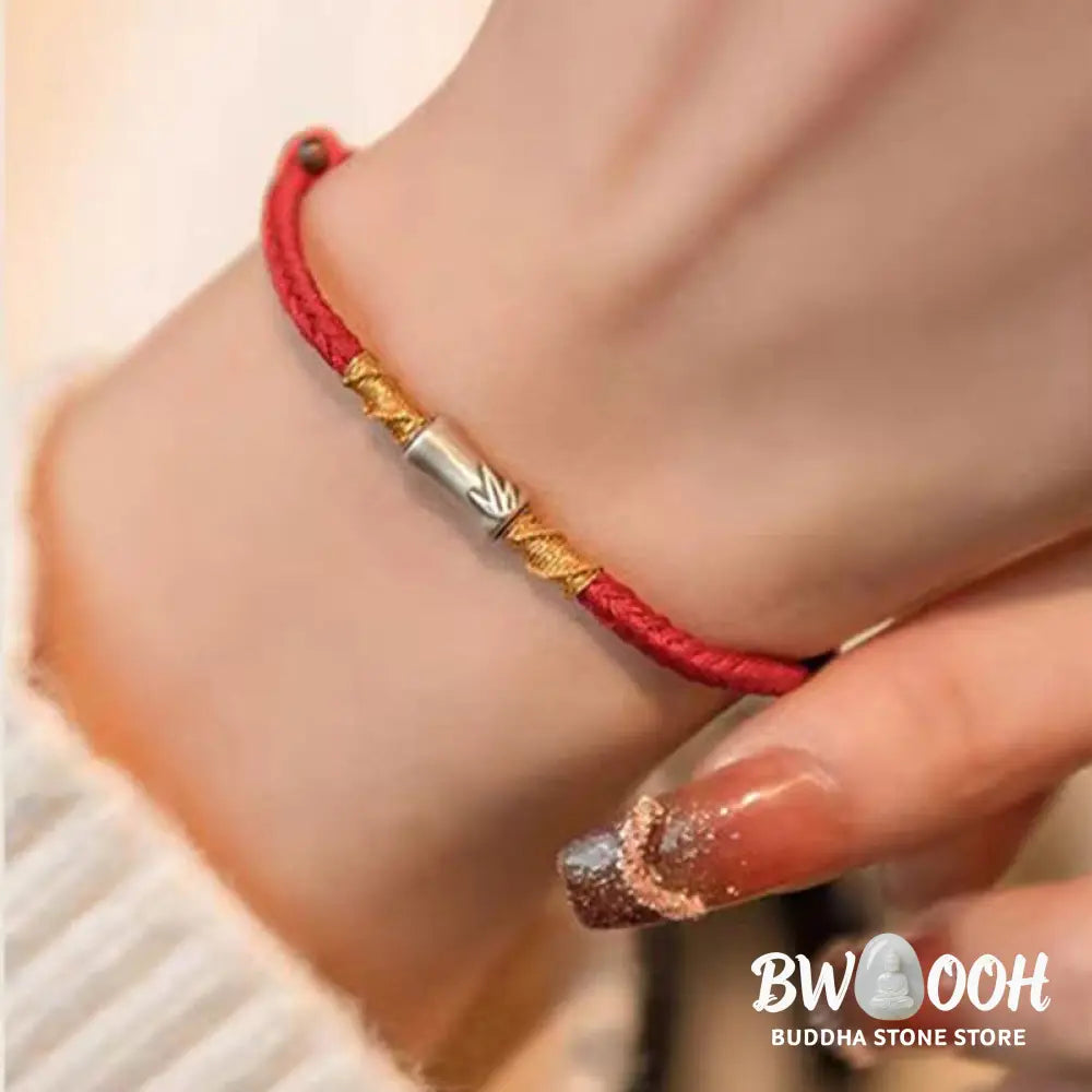 Buddha Stones Handmade 925 Sterling Silver Bamboo Design Red String Luck Braided Bracelet - BWOOOH - Bracelet