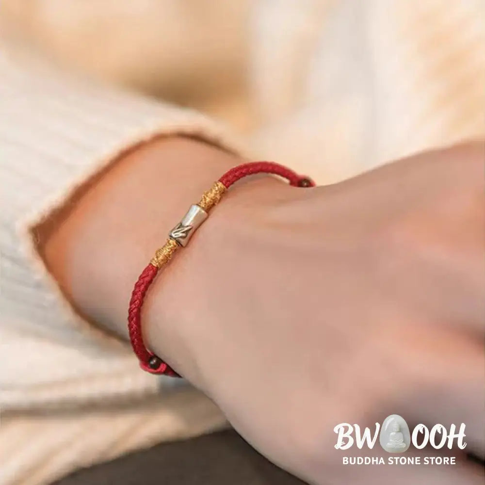 Buddha Stones Handmade 925 Sterling Silver Bamboo Design Red String Luck Braided Bracelet - BWOOOH - Bracelet