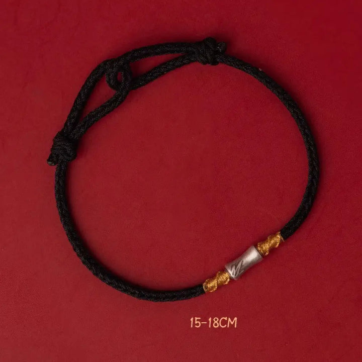 Buddha Stones Handmade 925 Sterling Silver Bamboo Design Red String Luck Braided Bracelet - BWOOOH - Black String 925
