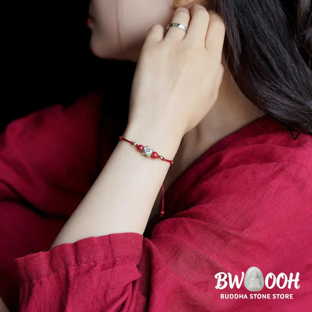 Buddha Stones Handmade 925 Sterling Silver Chinese Zodiac Natal Buddha Cinnabar Calm Braided Bracelet - BWOOOH