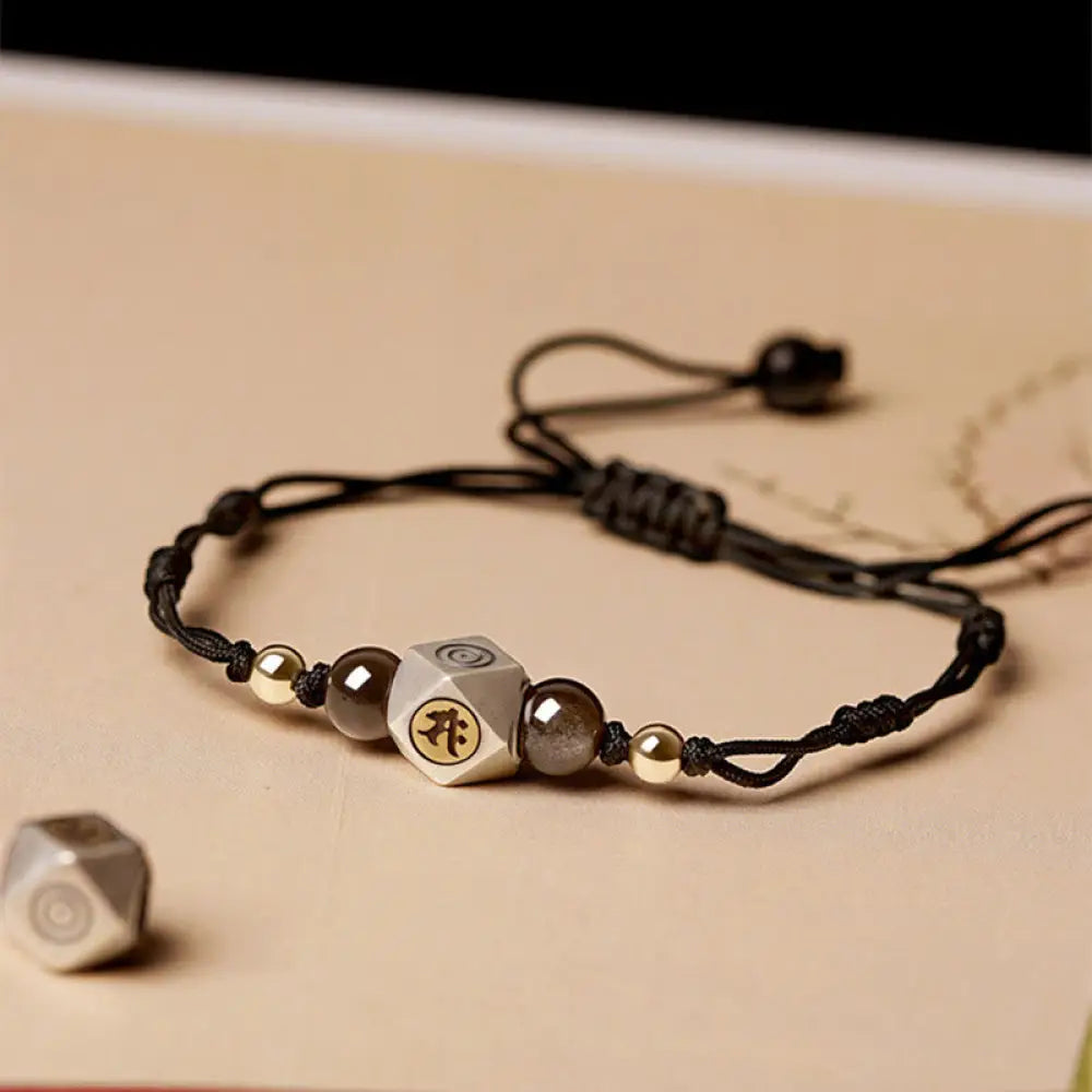Buddha Stones Handmade 925 Sterling Silver Chinese Zodiac Natal Buddha Cinnabar Calm Braided Bracelet - BWOOOH - Black