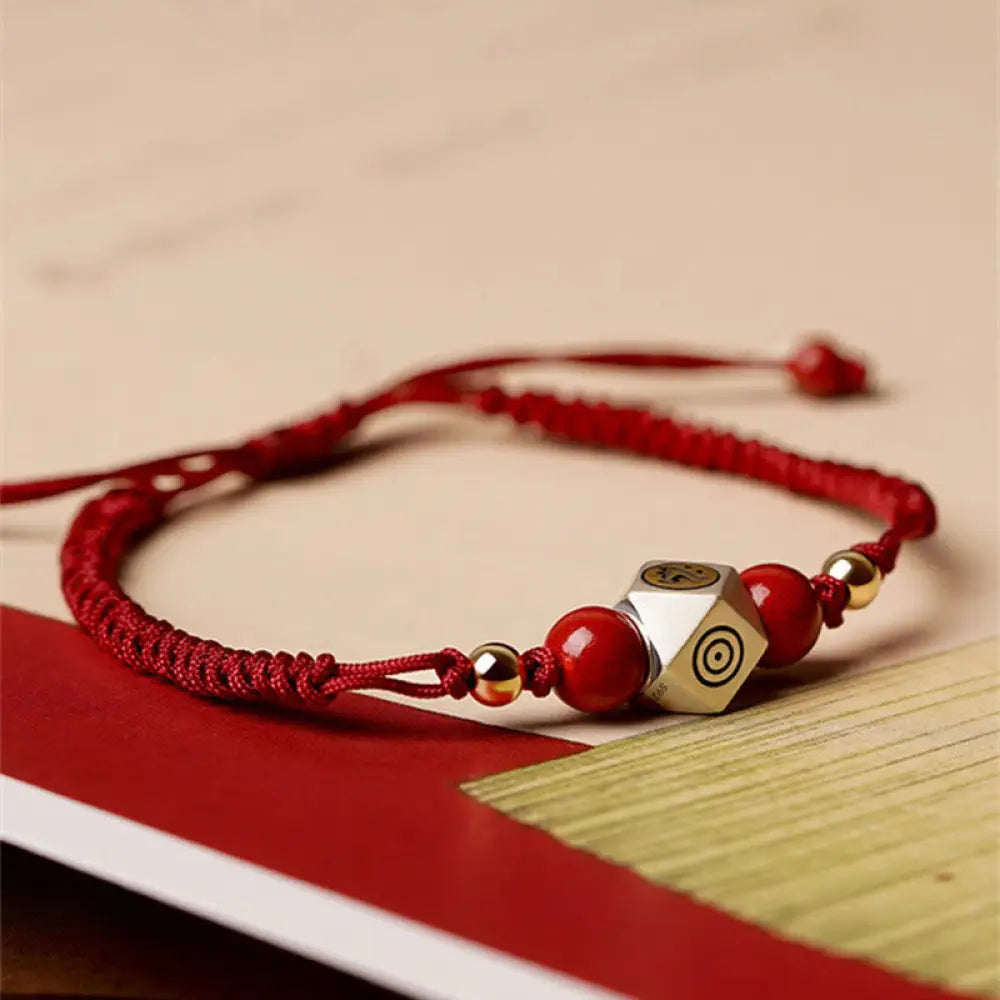 BWOOOH Handmade 925 Sterling Silver Chinese Zodiac Natal Buddha Cinnabar Calm Braided Bracelet - BWOOOH - Red