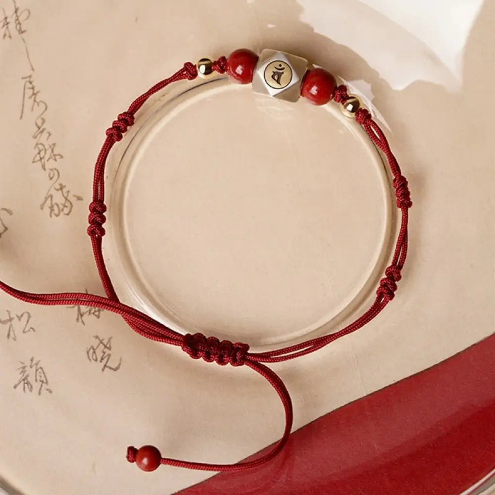 Buddha Stones Handmade 925 Sterling Silver Chinese Zodiac Natal Buddha Cinnabar Calm Braided Bracelet - BWOOOH - Red