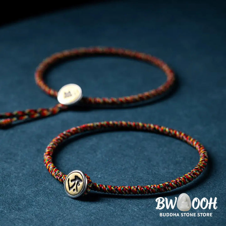 Buddha Stones Handmade 925 Sterling Silver Chinese Zodiac Natal Buddha Protection Colorful Rope Bracelet - BWOOOH