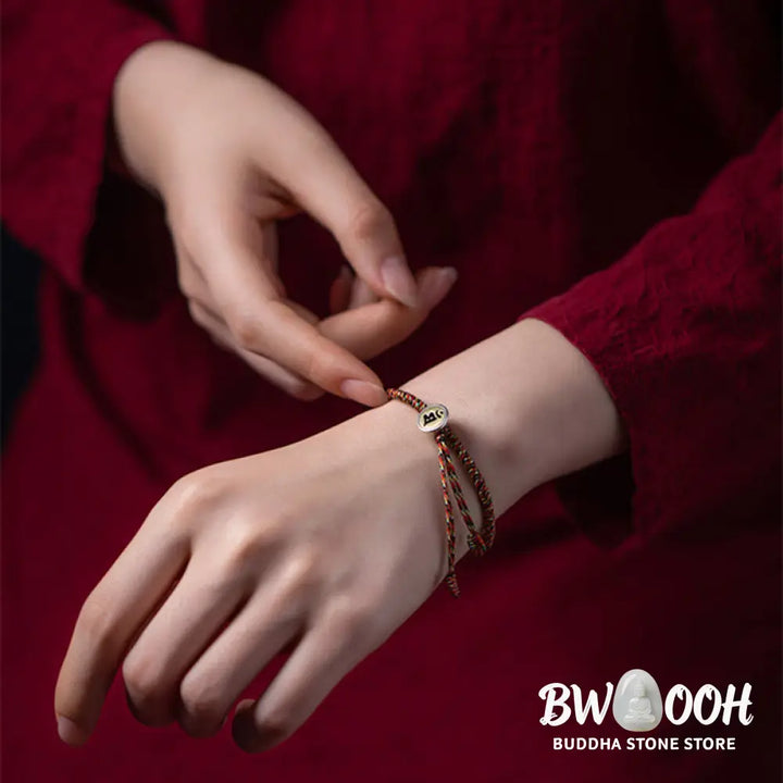 Buddha Stones Handmade 925 Sterling Silver Chinese Zodiac Natal Buddha Protection Colorful Rope Bracelet - BWOOOH