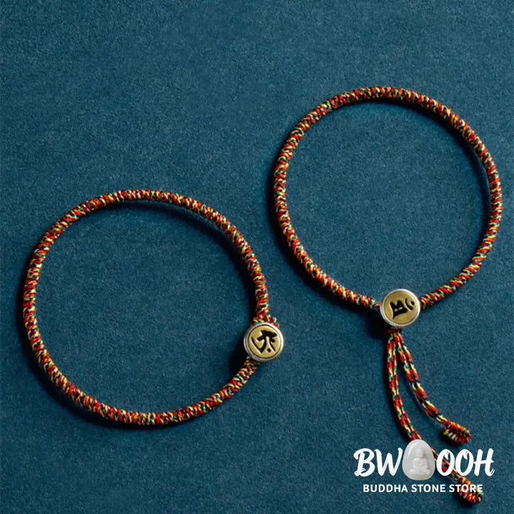 Buddha Stones Handmade 925 Sterling Silver Chinese Zodiac Natal Buddha Protection Colorful Rope Bracelet - BWOOOH