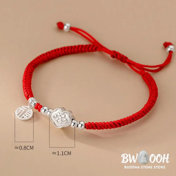 Buddha Stones Handmade 925 Sterling Silver Fu Character Auspicious Clouds Blessing Braided Rope Bracelet - BWOOOH - Fu