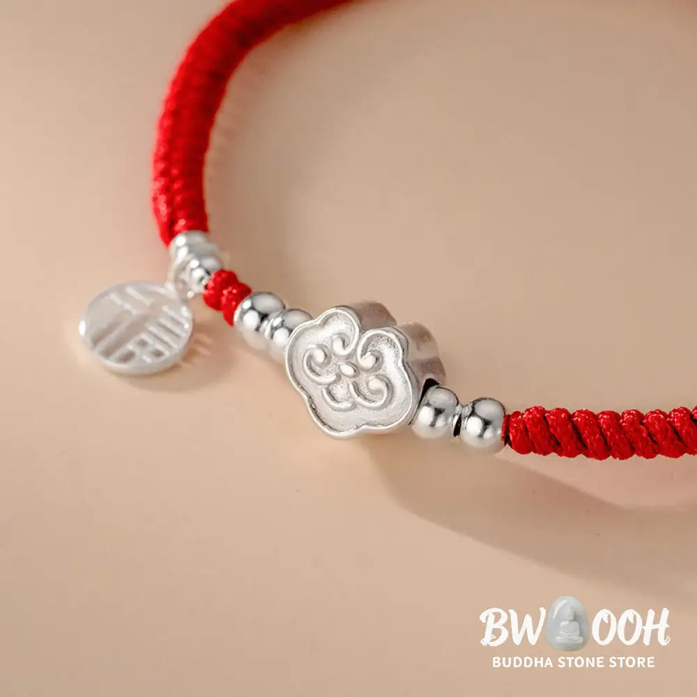 Buddha Stones Handmade 925 Sterling Silver Fu Character Auspicious Clouds Blessing Braided Rope Bracelet - BWOOOH - Fu
