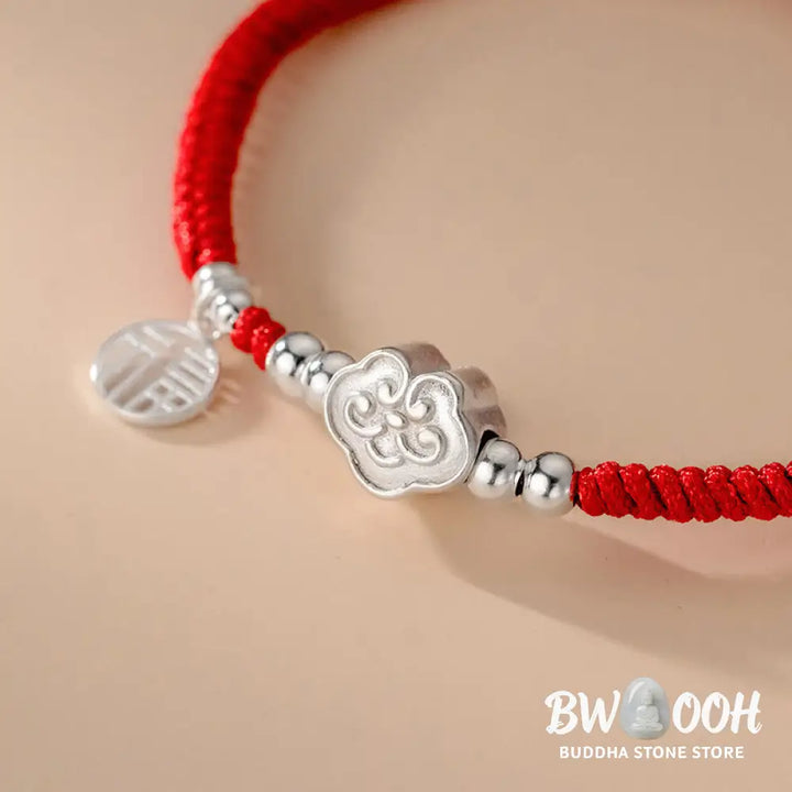 Buddha Stones Handmade 925 Sterling Silver Fu Character Auspicious Clouds Blessing Braided Rope Bracelet - BWOOOH - Fu