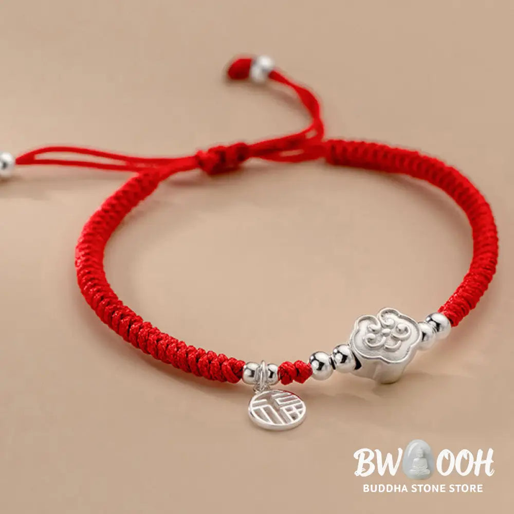 Buddha Stones Handmade 925 Sterling Silver Fu Character Auspicious Clouds Blessing Braided Rope Bracelet - BWOOOH - Fu