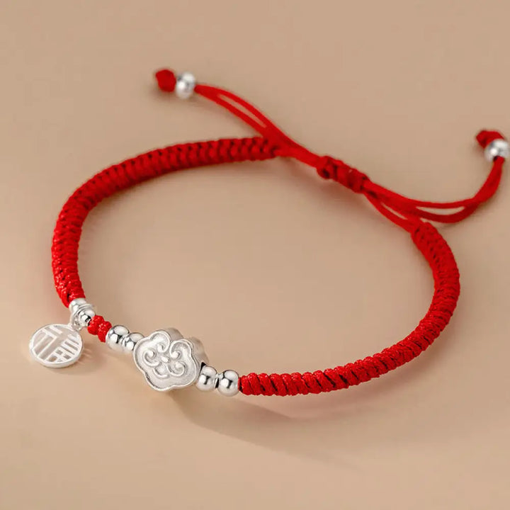 BWOOOH Handmade 925 Sterling Silver Fu Character Auspicious Clouds Blessing Braided Rope Bracelet - BWOOOH - Fu