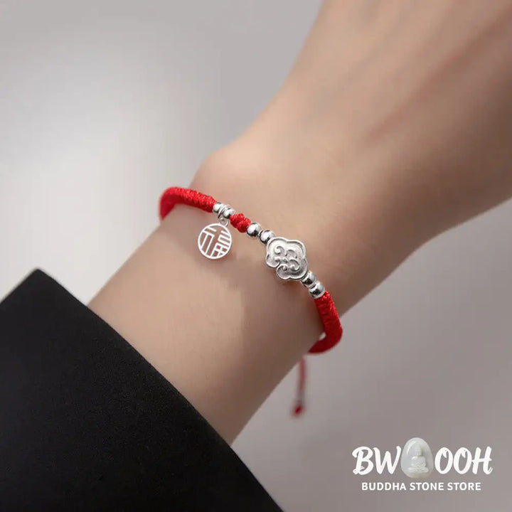 Buddha Stones Handmade 925 Sterling Silver Fu Character Auspicious Clouds Blessing Braided Rope Bracelet - BWOOOH - Fu