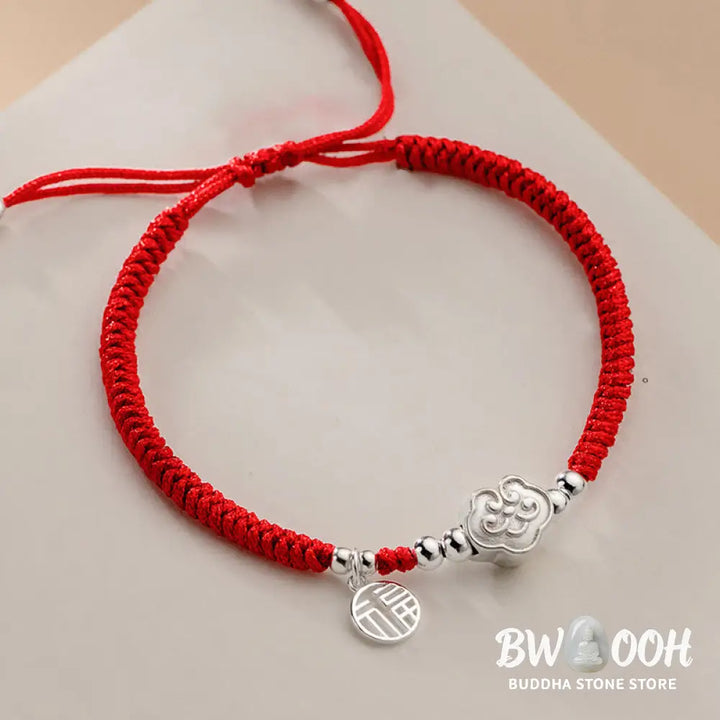 Buddha Stones Handmade 925 Sterling Silver Fu Character Auspicious Clouds Blessing Braided Rope Bracelet - BWOOOH - Fu