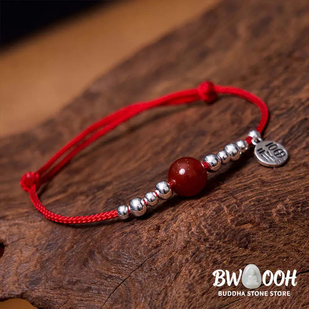 Buddha Stones Handmade 925 Sterling Silver Fu Character Red Agate Fortune Braided Ultra-Thin Rope Bracelet - BWOOOH
